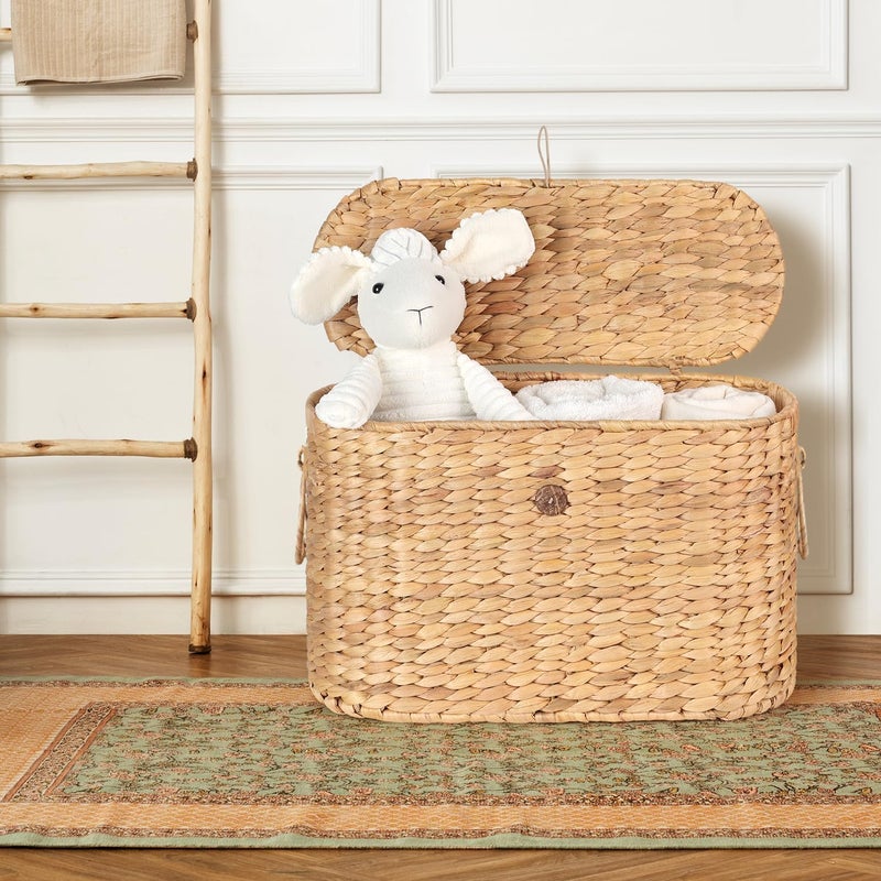 SIEUSALEVN Toilet Paper Storage, Water Hyacinth Baskets with Lid, Toilet Paper Baskets for Storage Holder 6 Rolls, Papers Basket with Built-in Handles for Organizer, Bathroom Accessories Organizer - Image 3